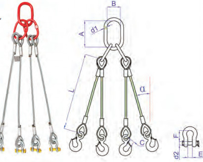 أربعة أرجل Swaged Wire Rope Sling تجميع الألياف الأساسية